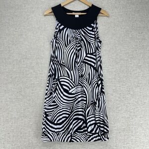 White House Black Market Dress Womens S Black Abstract Stripe Bubble Hem Print